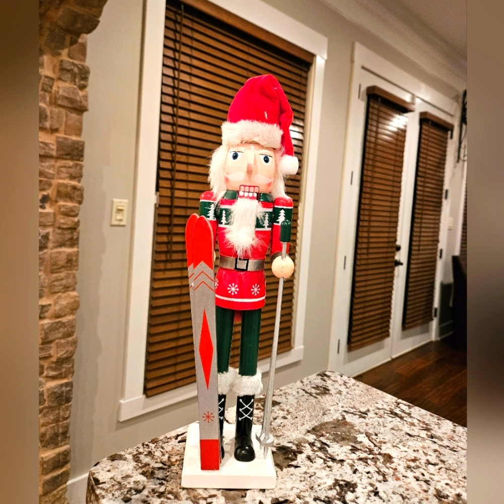 Skier Skiing with Poles and Skis 16" Wood Nutcracker